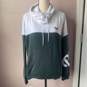 PINK Victoria's Secret White and Green Cowl Neck Hoodie